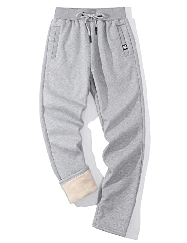 Gihuo Herren-Sweatpants mit Sherpa-Futter, für den Winter, warme Trainingshose, 02 Hellgrau (gerade Bündchen), XX-Large von Gihuo