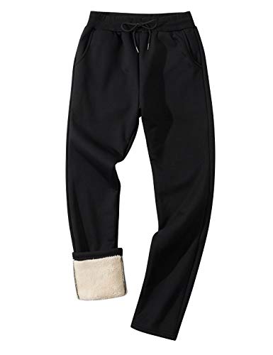 Gihuo Herren-Winter-Fleece-Hose, Sherpa-Futter, Jogginghose, #2 Schwarz (gerade Manschette), XXL von Gihuo