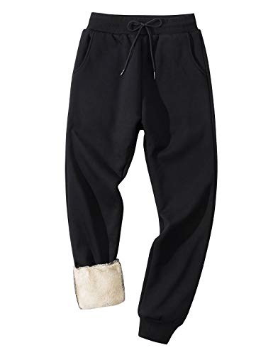 Gihuo Herren Winter Fleece Hose Sherpa Gefüttert Sweatpants Active Running Jogger Pants, #1 Schwarz (gerippte Manschette), Mittel von Gihuo