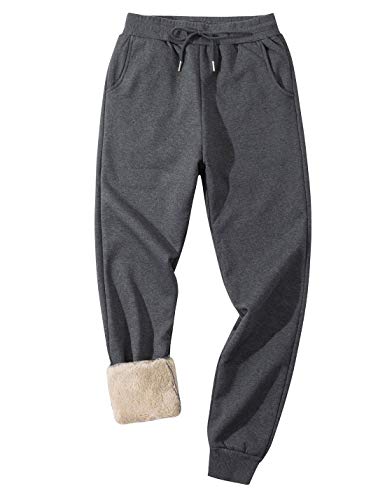 Gihuo Herren Winter Fleece Hose Sherpa gefütterte Jogginghose Active Running Jogger Pants, #1 Dunkelgrau (gerippte Manschette), Klein von Gihuo