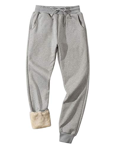 Gihuo Herren Winter Fleece Hose Sherpa Gefüttert Sweatpants Active Running Jogger Pants, #1 Hellgrau (Ribbed Cuff), Groß von Gihuo