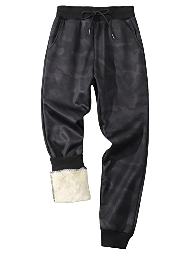 Gihuo Herren Winter Fleece Hose Sherpa gefütterte Jogginghose Active Running Jogger Pants, BlackCamo, XXL von Gihuo