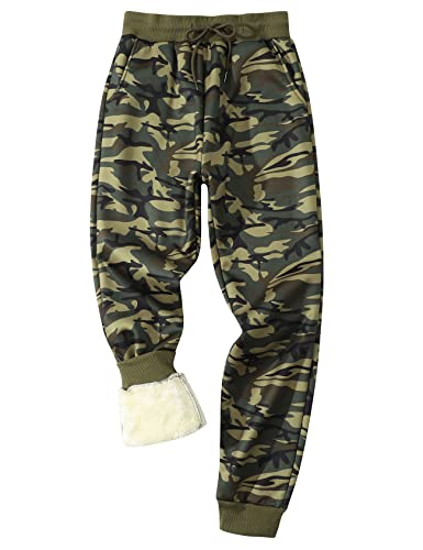 Gihuo Herren Winter Fleece Hose Sherpa gefütterte Jogginghose Active Running Jogger Pants, Greencamo, Mittel von Gihuo