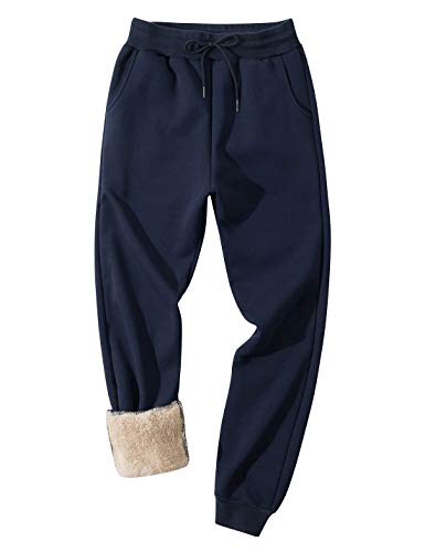 Gihuo Herren Winter Fleece Hose Sherpa gefütterte Jogginghose Active Running Jogger Pants, Königsblau (gerippte Manschette), X-Klein von Gihuo