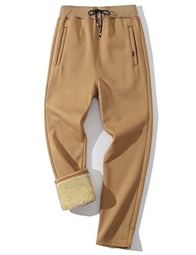 Gihuo Herren Winter Warm Fleece Hose Sherpa Fleece Gefüttert Jogger Hose Sweatpants, 01 Khaki (gerade Bündchen), X-Groß von Gihuo