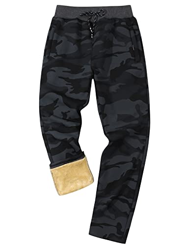 Gihuo Herren Winter Warm Fleece Pants Sherpa Fleece Gefüttert Jogginghose Sweatpants, 01 Blackcamo (gerade Bündchen), Groß von Gihuo