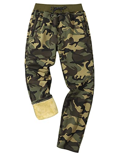 Gihuo Herren Winter Warm Fleece Pants Sherpa Fleece Gefüttert Jogginghose Sweatpants, 01 Greencamo (gerade Bündchen), Groß von Gihuo