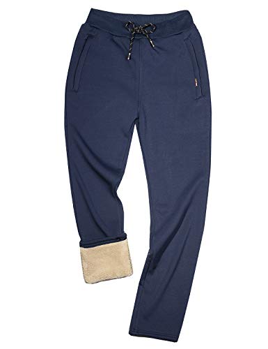 Gihuo Herren Winter Warme Fleece Hose Sherpa Fleece Gefüttert Jogger Hosen Sweatpants, 01 Marineblau (gerade Manschetten), Groß von Gihuo