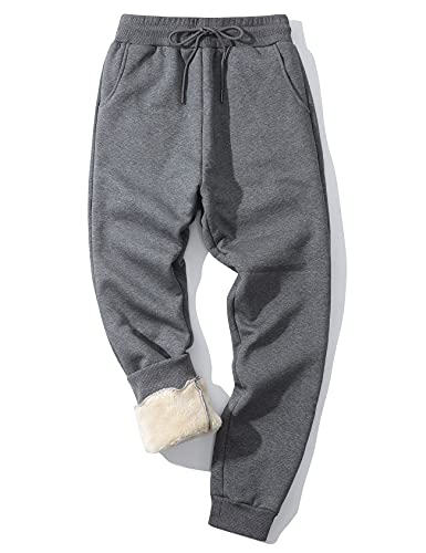 Gihuo Herren Winter Warme Fleece Hose Sherpa Fleece Gefüttert Jogger Hosen Sweatpants, 02 Dunkelgrau (gerippte Bündchen), Groß von Gihuo