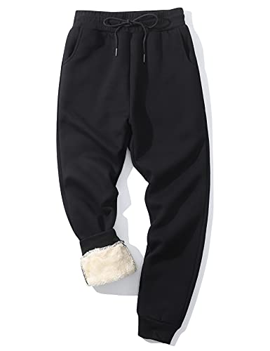 Gihuo Herren Winter Warme Fleece Hose Sherpa Fleece Gefüttert Jogger Hosen Sweatpants, 02 Schwarz (gerippte Bündchen), Klein von Gihuo