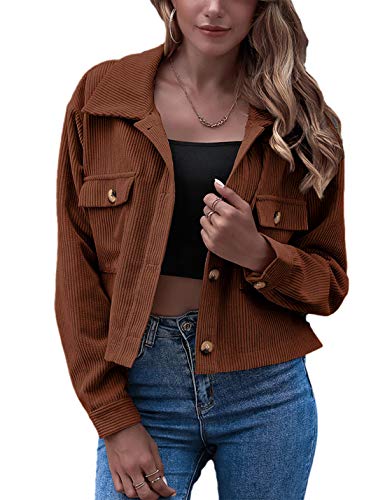 Gihuo Modische Damen-Shacket mit Knopfleiste, Cord-Shacket mit Knopfleiste, lässig, kariert, langärmelig, bauchfreies Hemd, Jacken, Tops, Braun, L Gihuo Modische Damen-Shacket mit Knopfleiste, Cord-Shacket mit Knopfleiste, lässig, kariert, langärmelig, bauchfreies Hemd, Jacken, Tops, Braun, L von Gihuo