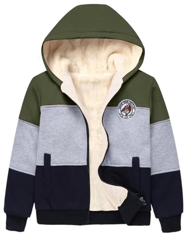 Gihuo Unisex Jungen Mädchen Hoodie Sherpa Gefüttert Jacke Reißverschluss Fleece Kapuzen-Sweatshirt Winter Warm Mantel Oberbekleidung 4-12 Jahre, Armee, 5-6 Jahre von Gihuo