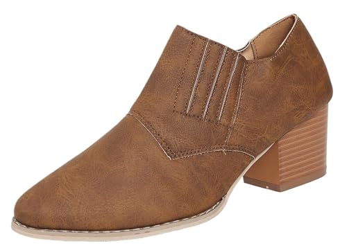 Chunky Stacked Low Heel Ankle Boots für Damen Spitzer Zeh Zum Hineinschlüpfen Wildlederimitat Chelsea mit Mittlerem Absatz Modisch Bequem Rutschfeste Gummisohle für Modische Weihnachtsfeiern(Marrone,4 von Gikleihwy