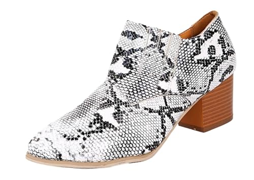 Chunky Stacked Low Heel Ankle Boots für Damen Spitzer Zeh Zum Hineinschlüpfen Wildlederimitat Chelsea mit Mittlerem Absatz Modisch Bequem Rutschfeste Gummisohle für Modische Weihnachtsfeiern(Snake pat von Gikleihwy