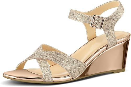 Damen Offene Zehe Bohème Sandalen Sommer Ein Wort Gürtel Vintage Wildleder Keil Sandale Bequem Unterstützung des Fußgewölbes Außenbereich Leichtes Gewicht Sandalen für Draußen Wandern Fahren(Gold,37 E von Gikleihwy