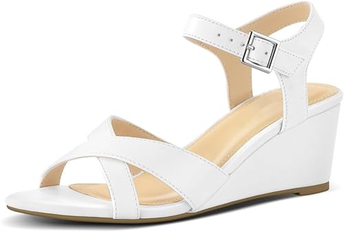Damen Offene Zehe Bohème Sandalen Sommer Ein Wort Gürtel Vintage Wildleder Keil Sandale Bequem Unterstützung des Fußgewölbes Außenbereich Leichtes Gewicht Sandalen für Draußen Wandern Fahren(White,40 von Gikleihwy