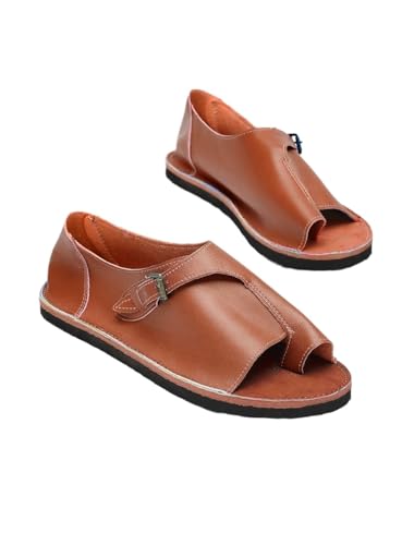 Damen Offener Zeh Flach Sandale Lässig Leder Einstellbar Schnalle Orthopädie Korrektor Hausschuhe Sommer mit Bogenunterstützung Gehen Keil Elegant Flip-Flops für Urlaub Täglich(Marrone,38 EU) von Gikleihwy