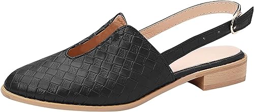 Einstellbar Schnalle Geflochten Sandalen für Frauen Bequem Gespitzte Zehe Geschlossene Zehe Schlupf auf Ausschnitt Flache Schuhe Maultier Schuh Leichtgewicht Strapazierfähig Täglich Loafer(Black,41 EU von Gikleihwy