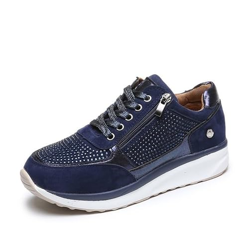 Frauen Keil Plattform Turnschuhe Mode Damen Geschnürt Versteckt Hoher Absatz Leichtes Gehen Schuhe Komfort rutschfest Sportlich Laufen Sport Schuhe für Draußen Klettern Wandern(Blue,38 EU) von Gikleihwy