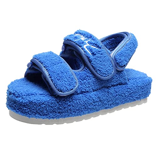Fuzzy Slides Damen Fuzzy Slides Flauschige Faux Fur Slippers Open Toe Verstellbarer Klettverschluss Kork Slide Sandalen mit Fußgewölbestütze Gemütliche Yogamatte Indoor Outdoor Schuhe(Blue,42 EU) von Gikleihwy
