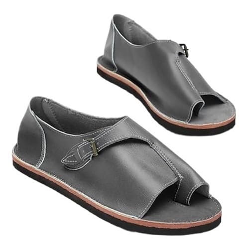Gikleihwy Damen Offener Zeh Flach Sandale Lässig Leder Einstellbar Schnalle Orthopädie Korrektor Hausschuhe Sommer mit Bogenunterstützung Gehen Keil Elegant Flip-Flops für Urlaub Täglich(Gray,40 EU) von Gikleihwy