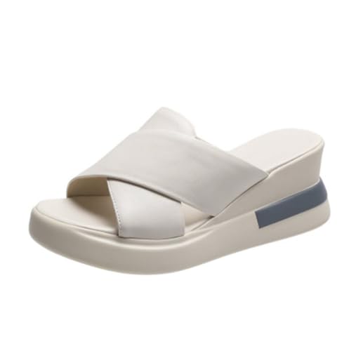 Gikleihwy Fischmaul Hausschuhe für Damen mit Keilabsatz Verstellbare One Word Schnalle Plattform Offene Zehen Leichte Slip On Slingback Sandalen Fußgewölbestütze Rutschfeste Reiseschuhe(White1,39 EU) von Gikleihwy
