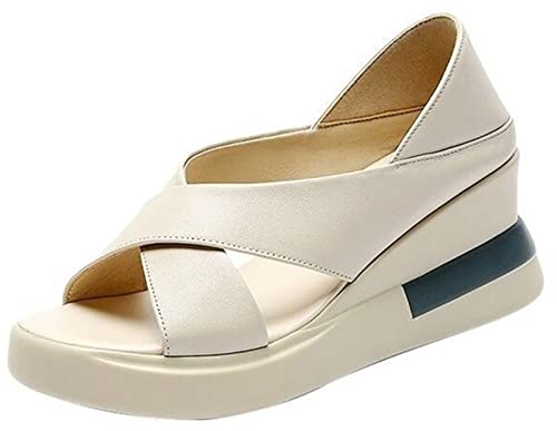 Gikleihwy Frauen Keile Plattform Fischmaul Hausschuhe Mode Slip on Sommer Cross Design Paket Ferse Sandalen Leichte rutschfeste orthopädische Wanderschuhe(White,39 EU) von Gikleihwy