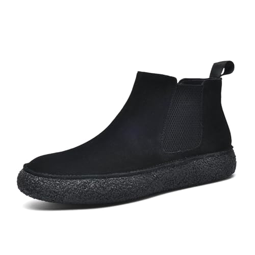 Herren Retro Wildleder Soft-Sohle Schnür-Boardshoes, Fashion Komfort Slip-ons mit Dicksohle, Wasserfester Walking Sneaker, Schuhe für Walking, Arbeiten, Büro, Mokkasins(Black,44CN) von Gikleihwy