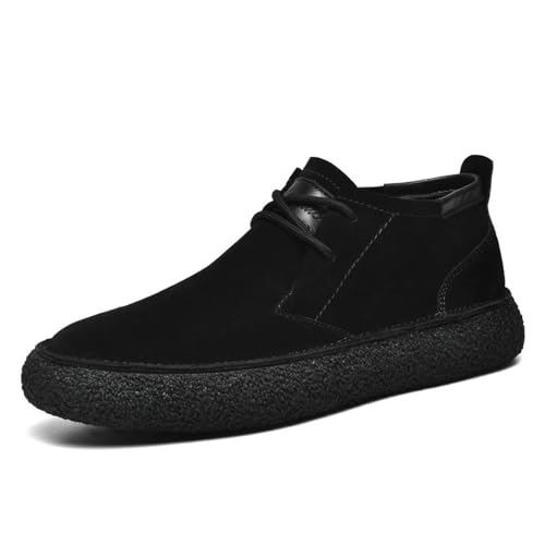 Herren Retro Wildleder Soft-Sohle Schnür-Boardshoes, Fashion Komfort Slip-ons mit Dicksohle, Wasserfester Walking Sneaker, Schuhe für Walking, Arbeiten, Büro, Mokkasins(Lace-up Black,39 EU) von Gikleihwy