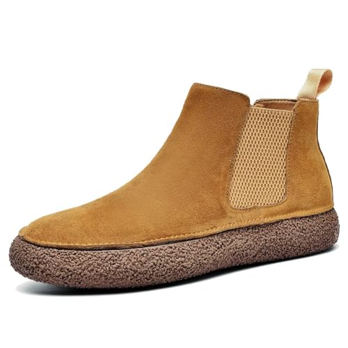 Herren Retro Wildleder Soft-Sohle Schnür-Boardshoes, Fashion Komfort Slip-ons mit Dicksohle, Wasserfester Walking Sneaker, Schuhe für Walking, Arbeiten, Büro, Mokkasins(Marrone,45CN) von Gikleihwy