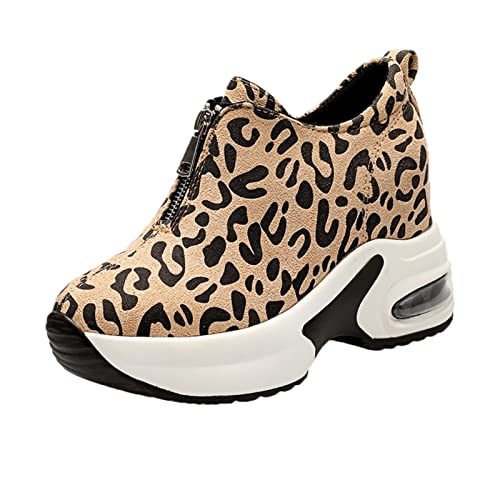 Leopardenmuster Breite Breite Turnschuhe Mode Keile Reißverschluss Hypersoft Höhe Erhöhen Schuhe Plattform Retro Bogen Unterstützung Gehen Arbeit Turnschuhe rutschfest Fitnessstudio Schuhe(Leopard,36 von Gikleihwy