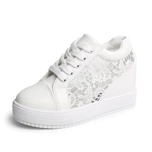 Plattform Keil Turnschuhe für Damen Spitze Mesh Atmungsaktiv Schnürsenkel Turnschuhe Versteckt Mädchen Lässig Schlüpfen Loafers Breite Weite Unterstützung des Fußgewölbe Flach Innen Außen Sport Schuhe von Gikleihwy