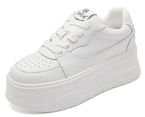 Plattform Versteckt Keil Turnschuhe für Frauen Bequem Atmungsaktiv Obermaterial Schlupf auf Antirutsch Geschnürt Leichtes Gewicht Lässig Schuh für Gehen Hochzeit(White3,36 EU) von Gikleihwy