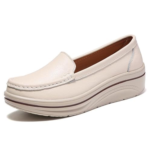 Round Head Slip On Loafer für Damen Comfort Plateau Low Top Freizeitschuhe Klassische Gummisohle Flats Leichter Rutschfester Atmungsaktiver Reise Sneaker(White,39 EU) von Gikleihwy
