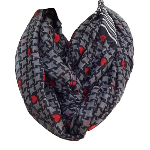 GIL-DESIGN XXL LOOP SCHAL SCHLAUCHSCHAL RUNDSCHAL HALSTUCH TÜCHER AUSWAHL HERBST WINTER 2023-2024 (Hahnentritt Herzen Grau Weiß 22) von GIL-DESIGN