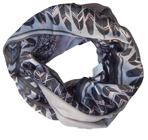 GIL-DESIGN XXL LOOP SCHAL SCHLAUCHSCHAL RUNDSCHAL HALSTUCH TÜCHER AUSWAHL HERBST WINTER 2023-2024 (Muster Grau Schwarz) (Federn Grau Weiß) von GIL-DESIGN