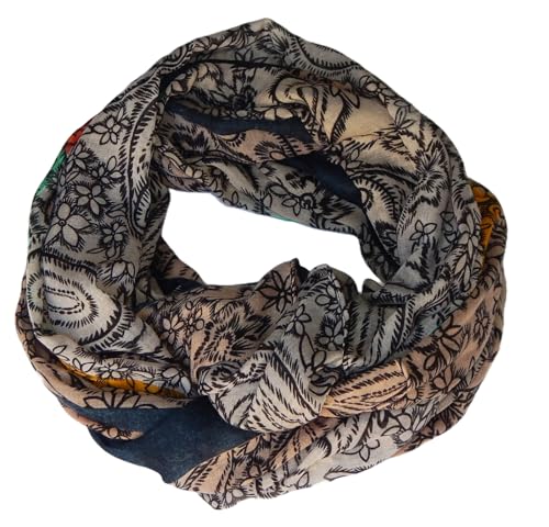 Gil-Design XXL LOOP SCHAL SCHLAUCHSCHAL RUNDSCHAL HALSTUCH TÜCHER AUSWAHL HERBST WINTER 2023-2024 (Paisley Blau Altrosa Weiß Grün 34) von GIL-DESIGN