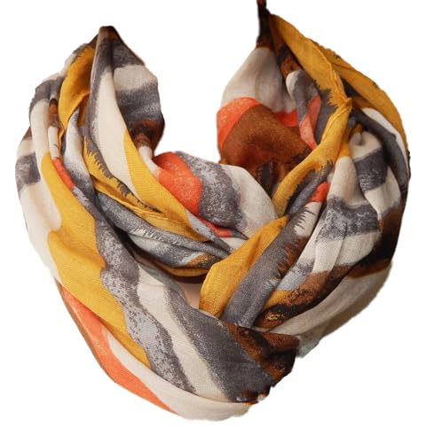 Gil-Design XXL LOOP SCHAL SCHLAUCHSCHAL RUNDSCHAL HALSTUCH TÜCHER AUSWAHL HERBST WINTER 2023-2024 (Streifen Muster Beige Braun Senf Schwarz Grau 23) von GIL-DESIGN