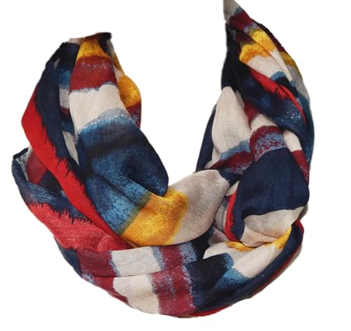 Gil-Design XXL LOOP SCHAL SCHLAUCHSCHAL RUNDSCHAL HALSTUCH TÜCHER AUSWAHL HERBST WINTER 2023-2024 (Streifen Muster Beige Grau Schwarz Gelb Rot Blau 22) von GIL-DESIGN