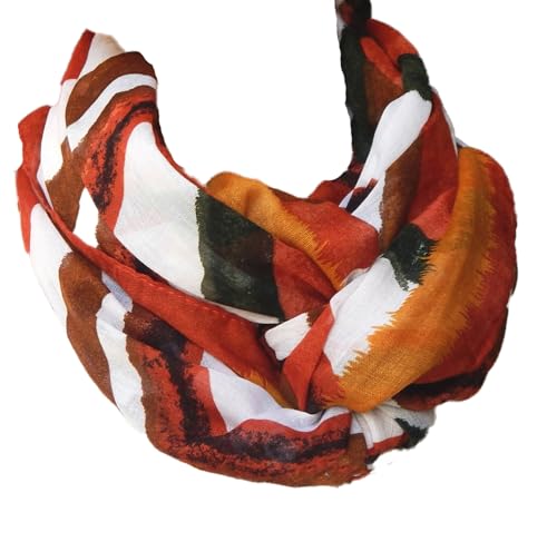 Gil-Design XXL LOOP SCHAL SCHLAUCHSCHAL RUNDSCHAL HALSTUCH TÜCHER AUSWAHL HERBST WINTER 2023-2024 (Streifen Muster Weiß Braun Rost Petrol Senf 21) von GIL-DESIGN