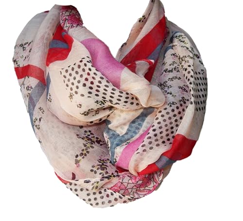 Gil-Design XXL LOOP SCHAL SCHLAUCHSCHAL RUNDSCHAL HALSTUCH TÜCHER AUSWAHL HERBST WINTER 2023-2024 (Trendy Muster Creme Rot Violett Schwarz 07) von GIL-DESIGN