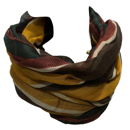 XXL LOOP SCHAL SCHLAUCHSCHAL RUNDSCHAL HALSTUCH TÜCHER AUSWAHL HERBST WINTER 2023-2024 (Gestreift Braun Senf Grün Rot 5) von Gil-Design