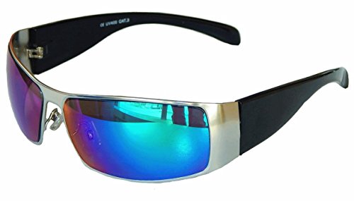 GANGSTER SONNENBRILLE Schwarz Blau Grün verspiegelt SPORTBRILLE MOTORRADBRILLE SPORT BRILLE (blau grün verspiegelt) von GIL-DESIGN