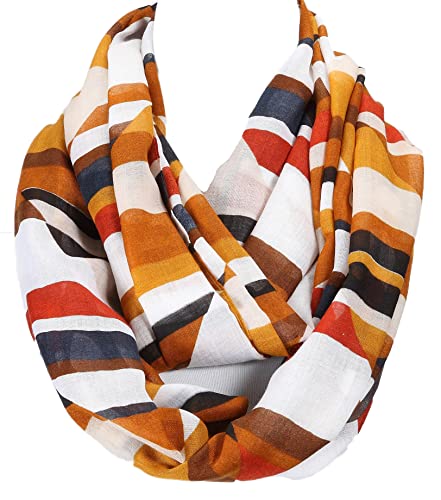 Gil SSC XXL LOOP SCHAL SCHLAUCHSCHAL RUNDSCHAL HALSTUCH TÜCHER AUSWAHL HERBST WINTER 2020-2021 (Geo Muster Weiß Braun Senf) von GIL-DESIGN