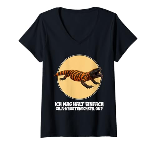 Damen Gila-Krustenechsen Gila-Krustenechse T-Shirt mit V-Ausschnitt von Gila-Krustenechsen Gila-Krustenechse Tier Shop