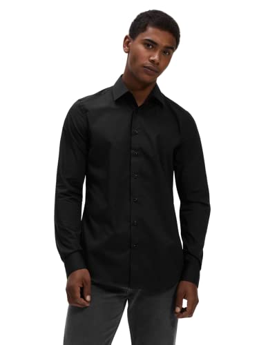 Gilby Park Fremont - Herren Langarm Slim Fit Schwarz S - Winter Herrenhemden - ideal als Business & Freizeithemd für Männer - aus Bügelleichter Stretch Baumwolle von Gilby Park