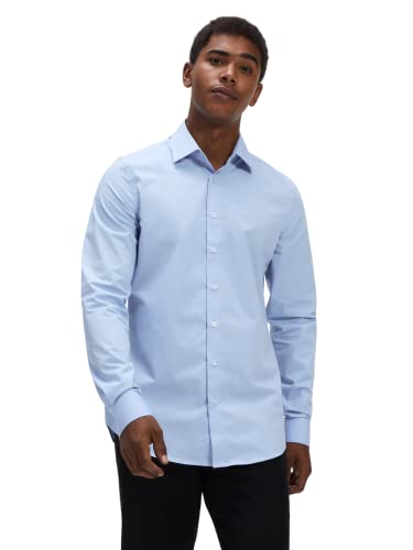 Gilby Park Fremont - Herren Langarm Slim Fit Blau XL - Winter Herrenhemden - ideal als Business & Freizeithemden für Männer - aus Bügelleichter Stretch Baumwolle von Gilby Park