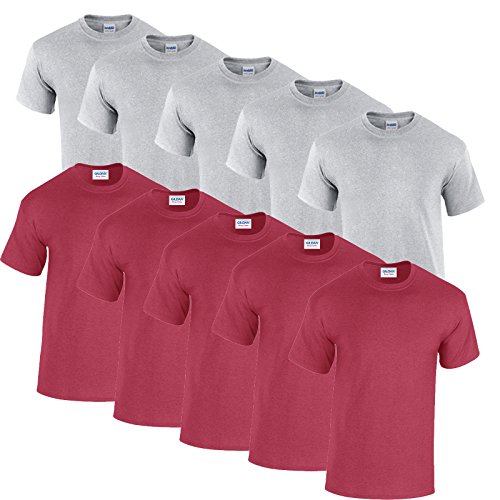 Gildan 10 T Shirts Heavy Cotton M L XL XXL Diverse Farben auswählbar (M, 5Sport Grey/5 Antique Cherry Red) von Gildan