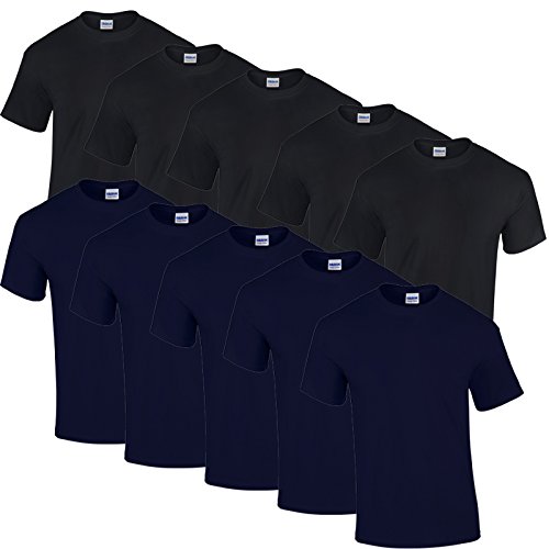 Gildan 10 T Shirts Heavy Cotton M L XL XXL Diverse Farben auswählbar (XL, 5Schwarz/5Navy) von Gildan