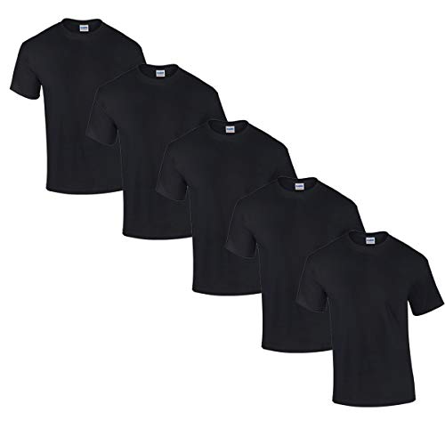 Gildan 5 Stück Heavy Cotton T-Shirt Herren Shirt S - 3XL Schwarz Weiß (2XL, Schwarz) von Gildan